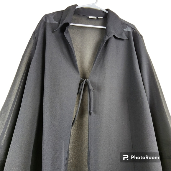 Cato Black Top Open Front Sheer Blouse with Bell Sleeves Women's Plus Size 26/28 - Picture 3 of 6